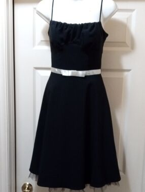 💲1⃣▶Ruby Rox Black Midi Dress with Silver Waist Ribbon